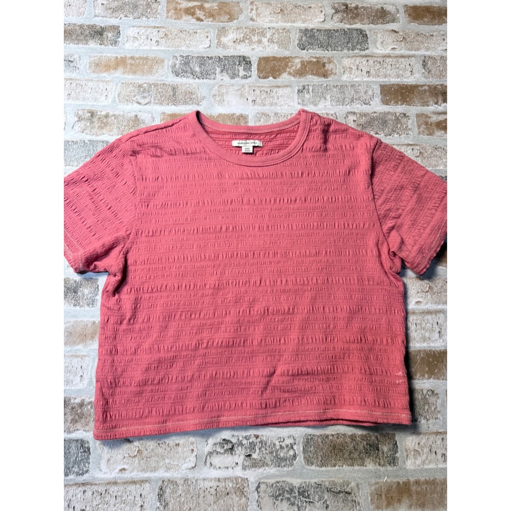 American Eagle Pink Smocked Textured Short Sleeve T-Shirt Womens Medium